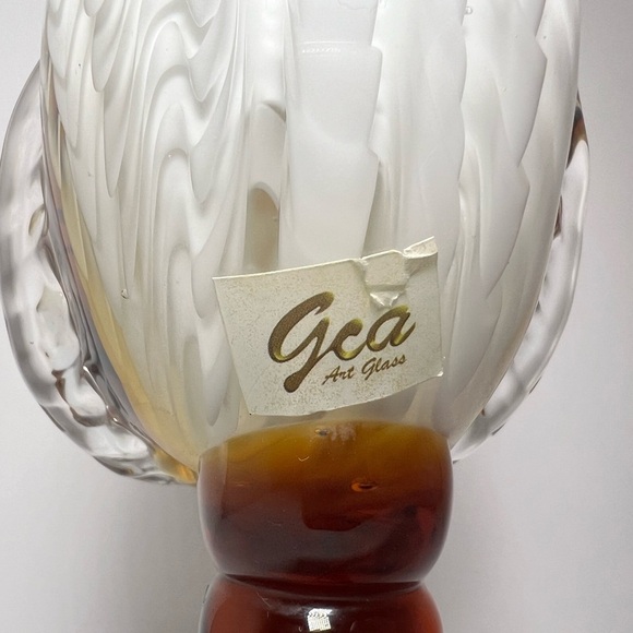 GCA Hand Blown Glass Amber Perched Owl Vintage Heavy MCM - Picture 3 of 16